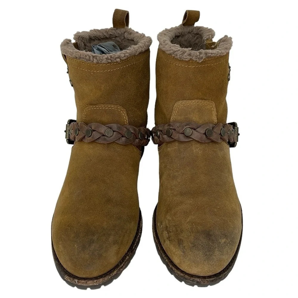 Sigerson Morrison Boots Women's 7 Brown Suede Leather Ankle Booties Shearling